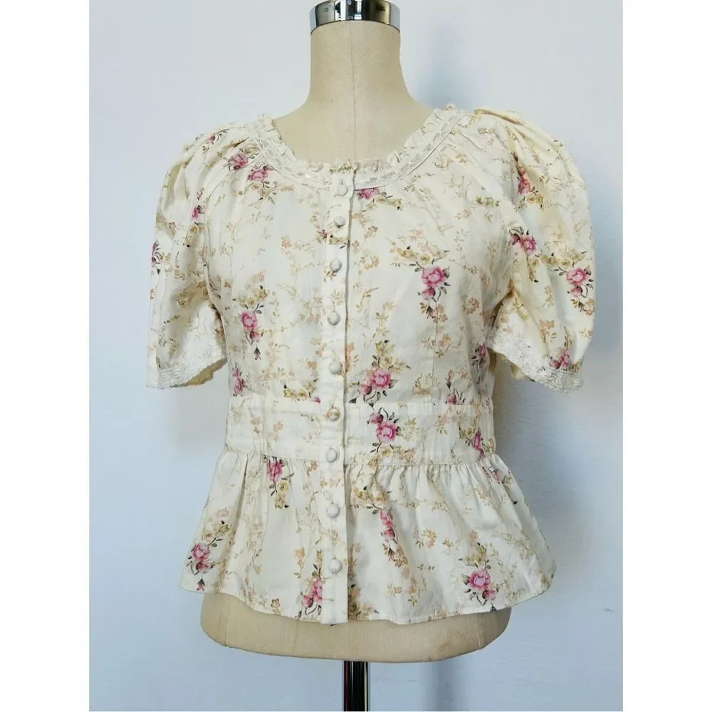 NEW LoveShackFancy Women’s S Tayshia Pink Parasail Blouse